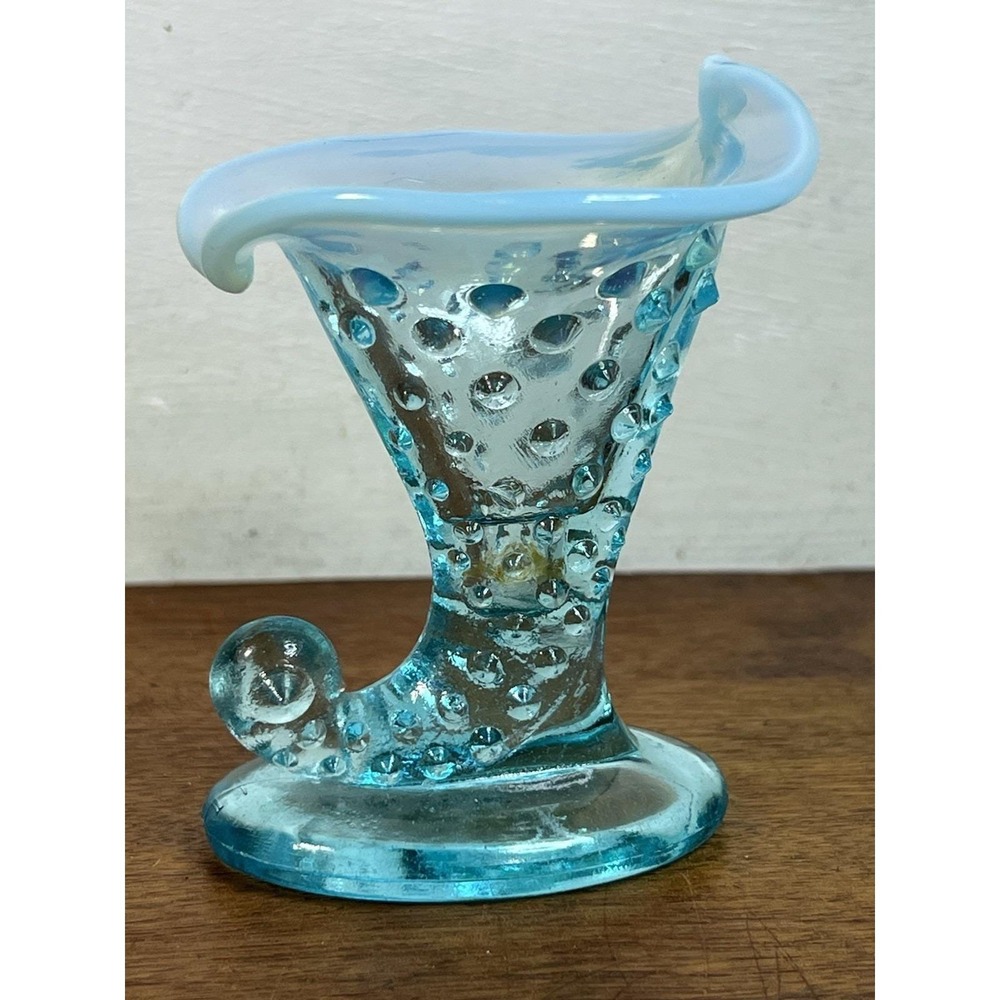 As Is-vtg Fenton Hobnail Blue Opalescent  Toothpick Holder Cornucopia